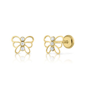 Gold Earrings Butterfly with 3 Cz Stone