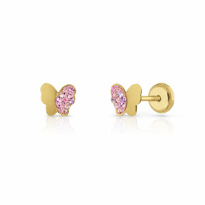 Gold Earrings Butterfly with Multi Cz Stones